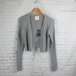 ABERCROMBIE & FITCH GREY LONG SLEEVE RIBBED CROPPED OPEN CARDIGAN SWEATER SIZE S